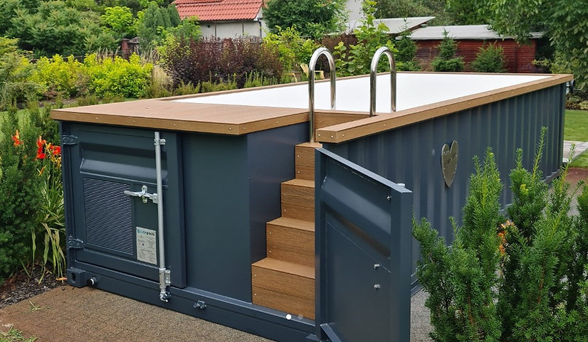 Piscine conteneur de 6.2 mx 2.5 m avec pompe à chaleur, forfait Premium